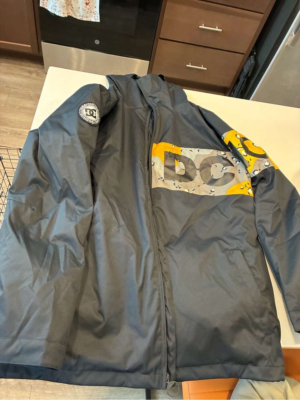DC Men's Gray Jacket with Yellow Logo Panels
